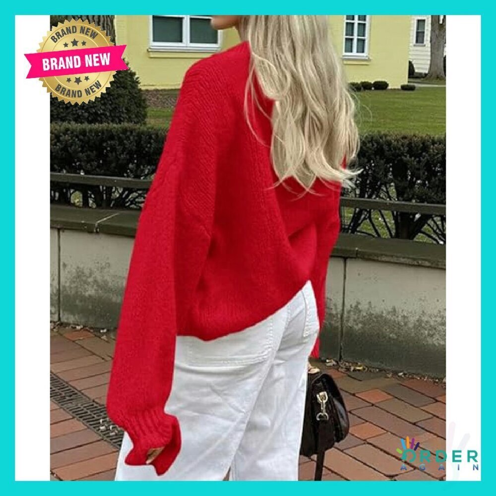 Cropped Cardigan Chunky Knit Ruffle Sleeve Oversized Button Front Fall Sweater - Picture 6 of 8